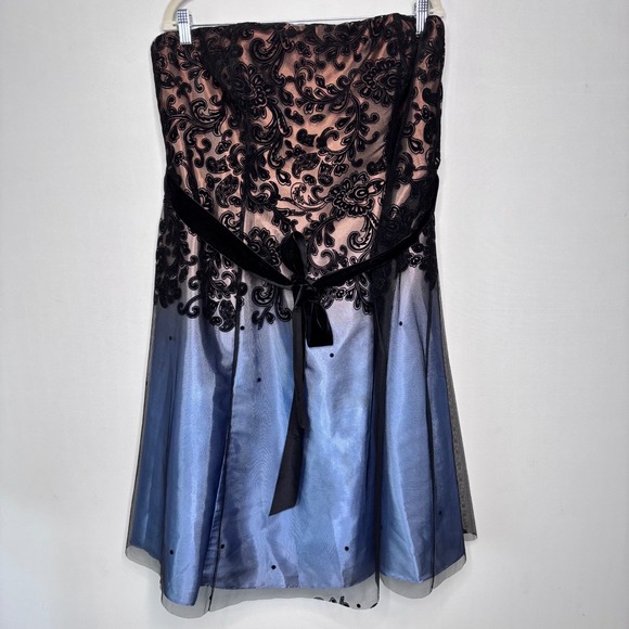 Adrianna‎ Papell Dress Womens Size 20W Black Lace Strapless Blue Evening Party - Picture 6 of 14